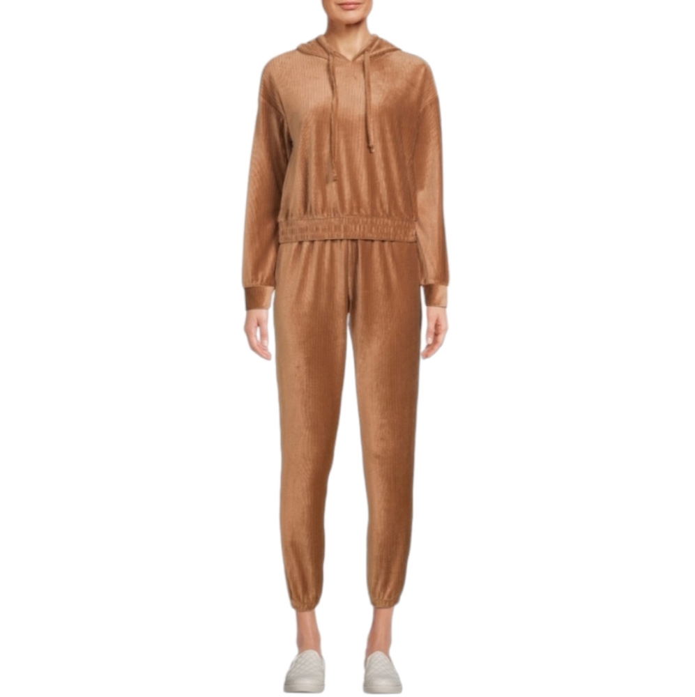 Juniors Corduroy Velour  Hooded Brown